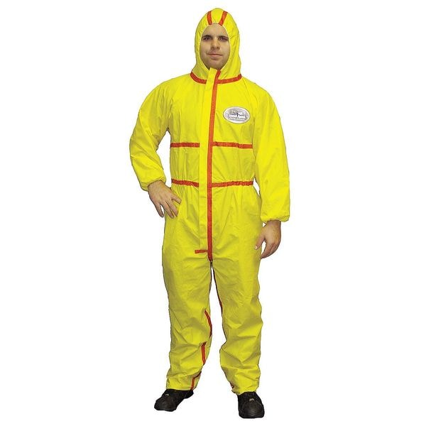 Hooded Chemical Resistant Coveralls, Yellow, Zipper