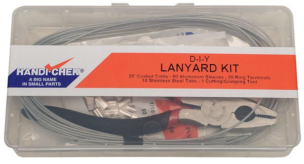 Do it Yourself Lanyard Assembly Kit, 25 ft, 3/64 in Pin Dia., Galvanized, Nylon Coated