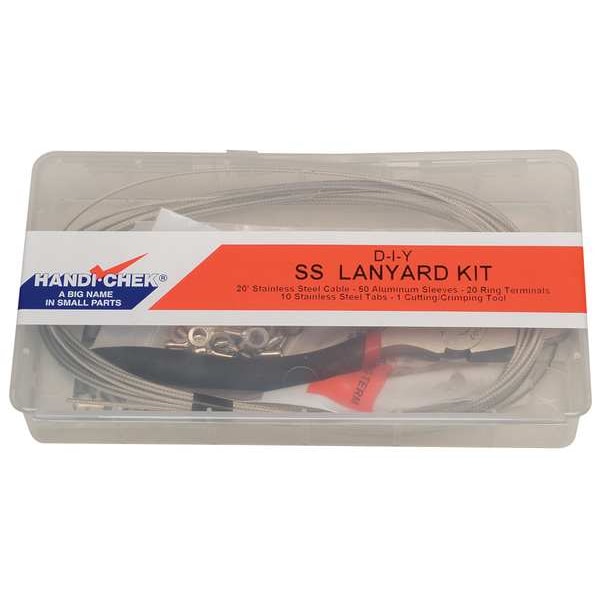 Do it Yourself Lanyard Assembly Kit, 20 ft, 3/64 in Pin Dia., Stainless Steel, Nylon Coated