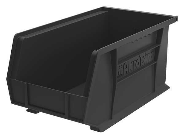Hang & Stack Storage Bin, Black, Plastic, 14 3/4 in L x 8 1/4 in W x 7 in H, 60 lb Load Capacity