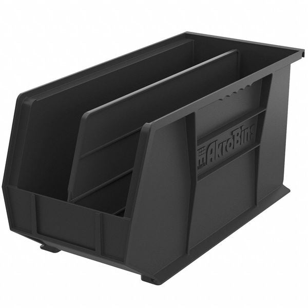 Hang & Stack Storage Bin, Black, Plastic, 18 in L x 8 1/4 in W x 9 in H, 60 lb Load Capacity