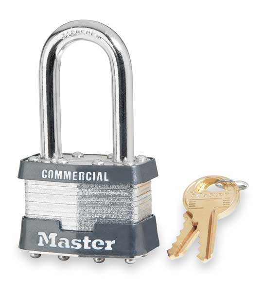 Padlock, Keyed Different, Long Shackle, Rectangular Steel Body, Steel Shackle, 3/4 in W