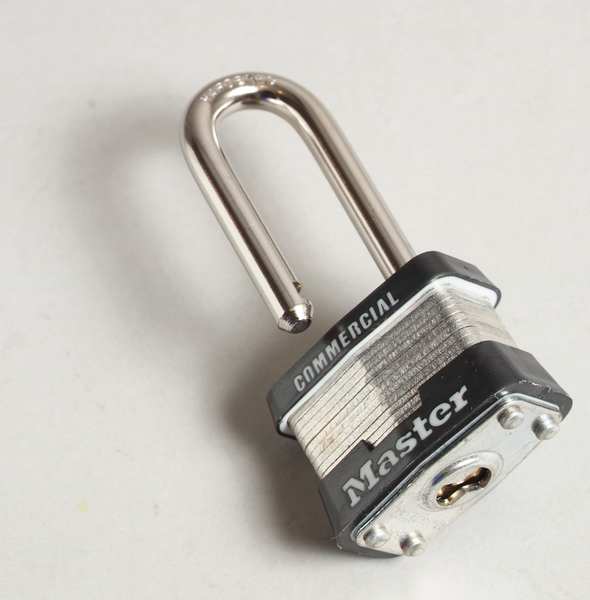 Padlock, Keyed Different, Long Shackle, Rectangular Steel Body, Steel Shackle, 5/8 in W