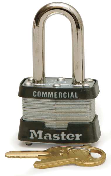 Padlock, Keyed Different, Long Shackle, Rectangular Steel Body, Steel Shackle, 5/8 in W