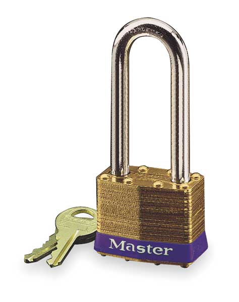 Padlock, Keyed Different, Long Shackle, Rectangular Brass Body, Steel Shackle, 3/4 in W