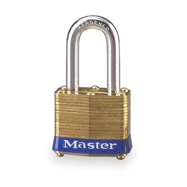 Padlock, Keyed Different, Long Shackle, Rectangular Brass Body, Steel Shackle, 5/8 in W