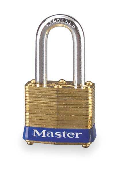 Padlock, Keyed Alike, Long Shackle, Rectangular Brass Body, Steel Shackle, 5/8 in W