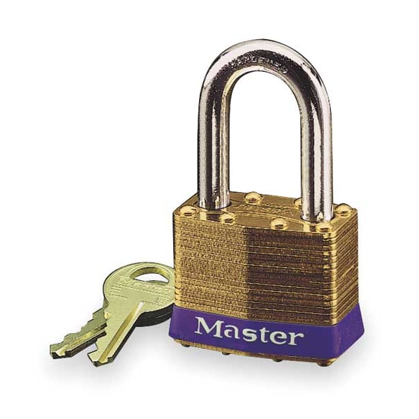 Padlock, Keyed Alike, Long Shackle, Rectangular Brass Body, Steel Shackle, 3/4 in W