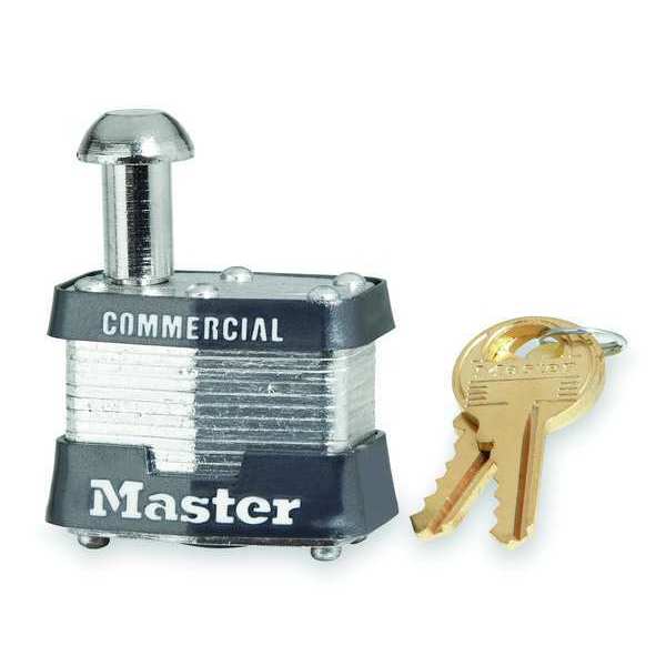 Padlock, Keyed Different, Single Post Shackle, Rectangular Steel Body, Steel Shackle, 5/8 in W