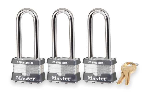 Padlocks, Keyed Alike, Long Shackle, Rectangular Steel Body, Steel Shackle, 3/4 in W