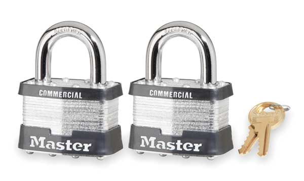 Padlocks, Keyed Alike, Standard Shackle, Rectangular Steel Body, Steel Shackle, 15/16 in W