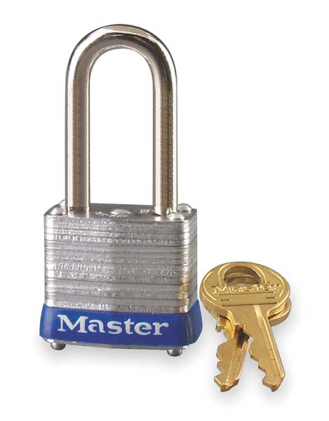 Padlock, Keyed Different, Long Shackle, Rectangular Steel Body, Steel Shackle, 1/2 in W