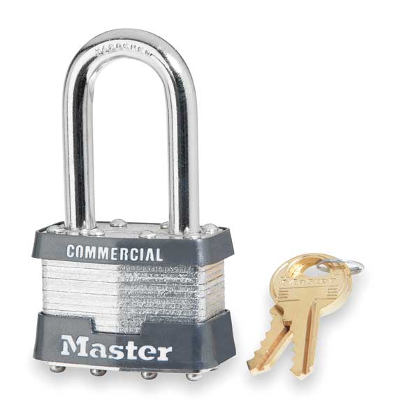 Padlock, Keyed Different, Long Shackle, Rectangular Steel Body, Steel Shackle, 3/4 in W