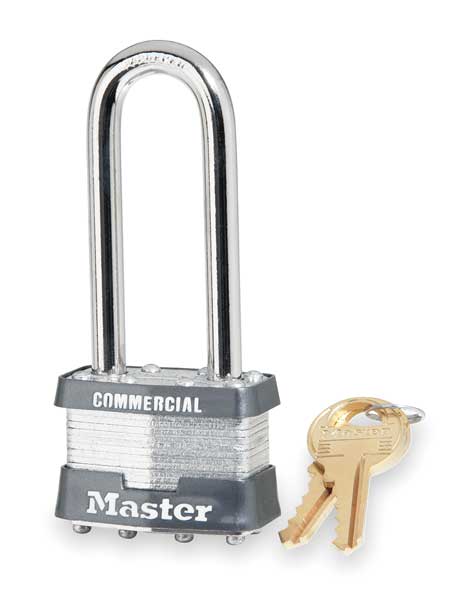 Padlock, Keyed Alike, Long Shackle, Rectangular Steel Body, Steel Shackle, 3/4 in W