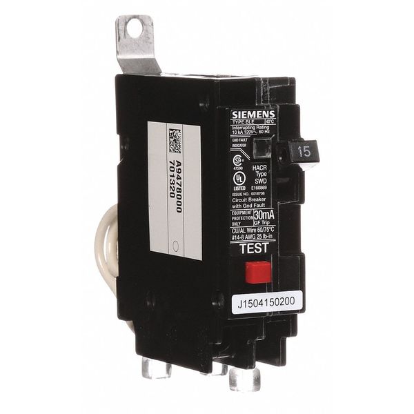 Miniature Circuit Breaker, 15 A, 120V AC, 1 Pole, Bolt On Mounting Style, BLE Series