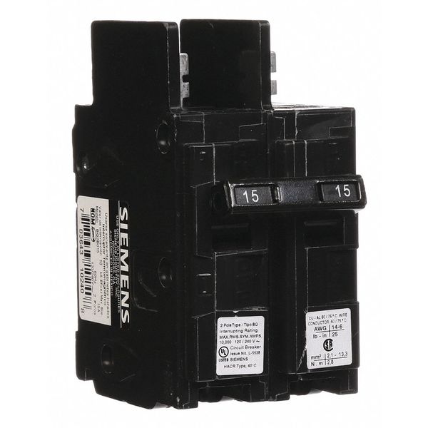 Miniature Circuit Breaker, 15 A, 120/240V AC, 2 Pole, Bolt On Mounting Style, BQ Series