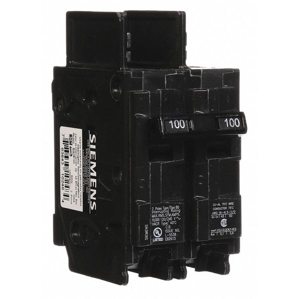 Miniature Circuit Breaker, 100 A, 120/240V AC, 2 Pole, Bolt On Mounting Style, BQ Series