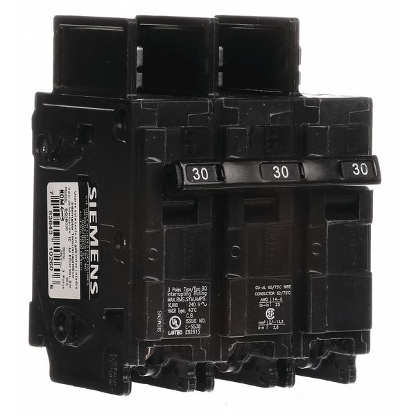 Miniature Circuit Breaker, 30 A, 240V AC, 3 Pole, Bolt On Mounting Style, BQ Series