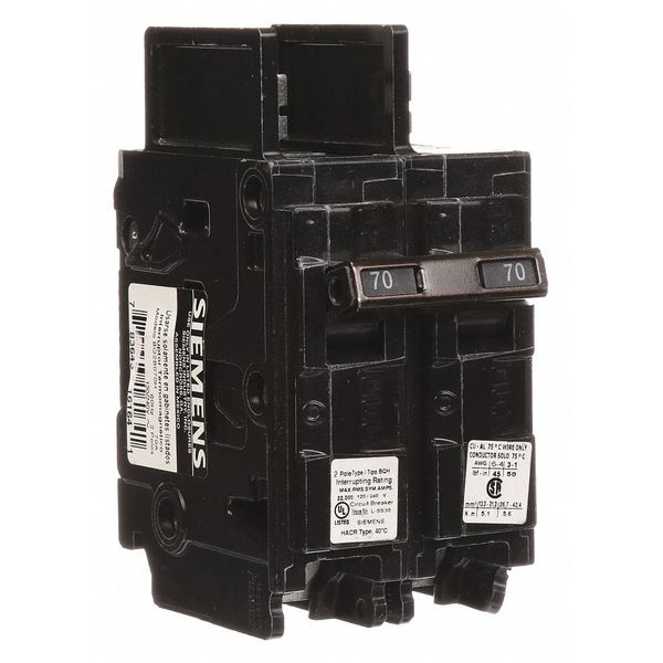 Miniature Circuit Breaker, 70 A, 120/240V AC, 2 Pole, Bolt On Mounting Style, BQH Series