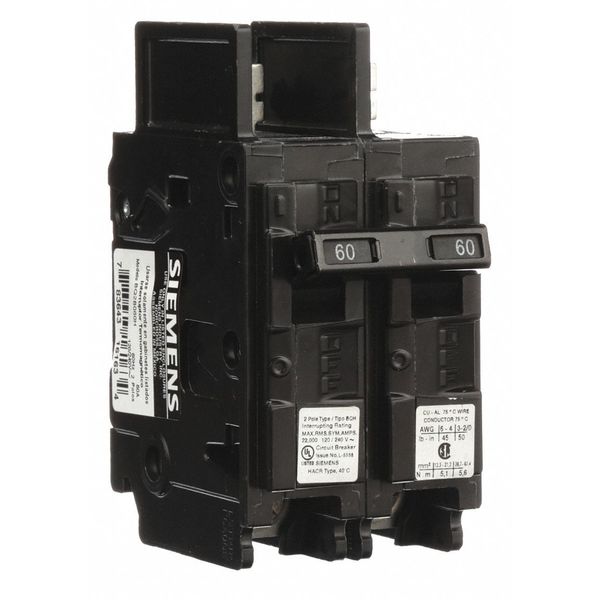 Miniature Circuit Breaker, 60 A, 120/240V AC, 2 Pole, Bolt On Mounting Style, BQH Series