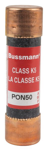 Fuse, Time Delay, 50 A, PON Series, 250V AC, Not Rated, 76.2mm L x 20.6mm dia