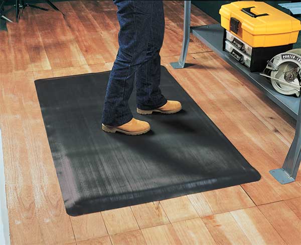 Antifatigue Mat, Black, 5 ft L x 3 ft W, Vinyl Surface With Dense Closed PVC Foam Base, 1/2 in Thick