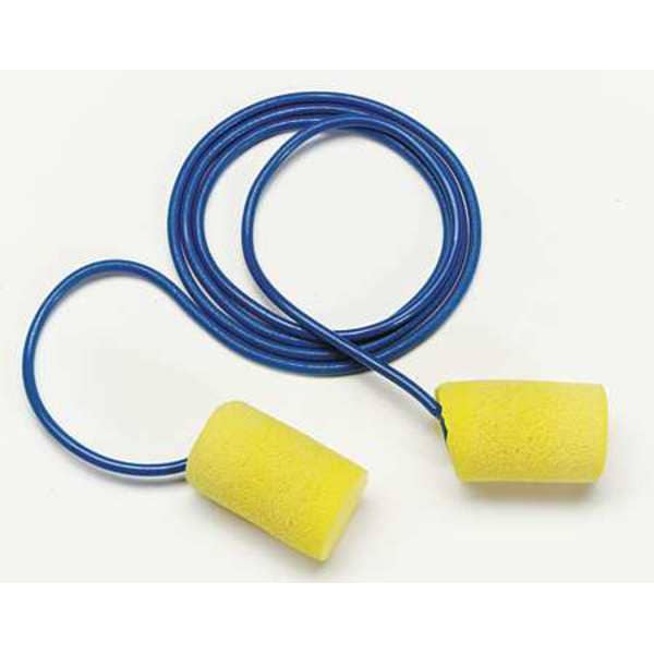 Disposable Corded Ear Plugs, Cylinder Shape, 29 dB, 200 Pairs, Yellow