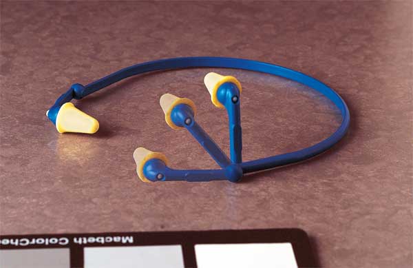 Reusable Banded Ear Plugs, Bell Shape, 25 dB, 1 Pairs, Blue/Yellow