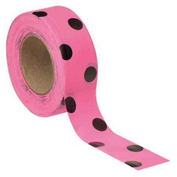 Flagging Tape, Pink Glo/Blk, 150ft, 1-3/8In