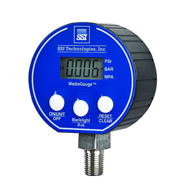 Digital Pressure Gauge, 0 to 500 psi, 1/4 in MNPT, Plastic, Black