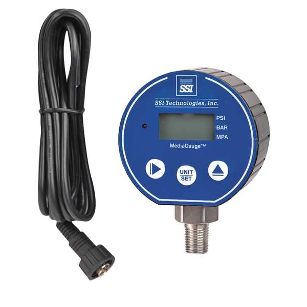 Digital Pressure Gauge with Transmitter, 0 to 5 psi, 1/4 in MNPT, Plastic, Black