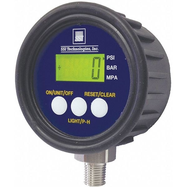 Digital Pressure Gauge, 0 to 500 psi, 1/4 in MNPT, Plastic, Black