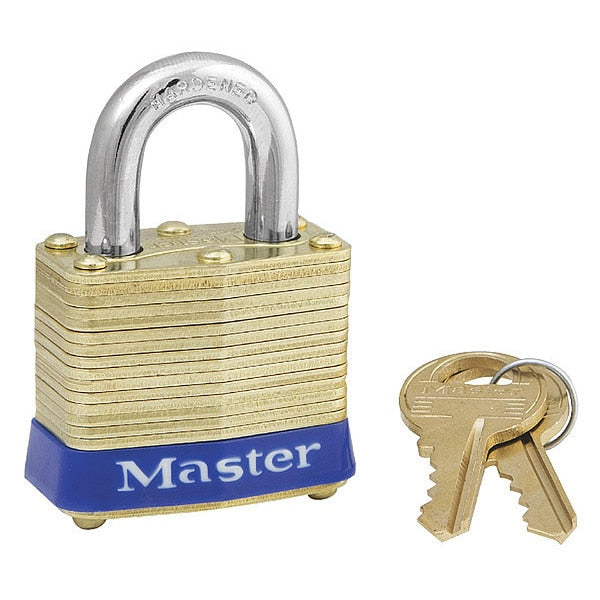 Padlock, Keyed Alike, Standard Shackle, Rectangular Brass Body, Steel Shackle, 5/8 in W