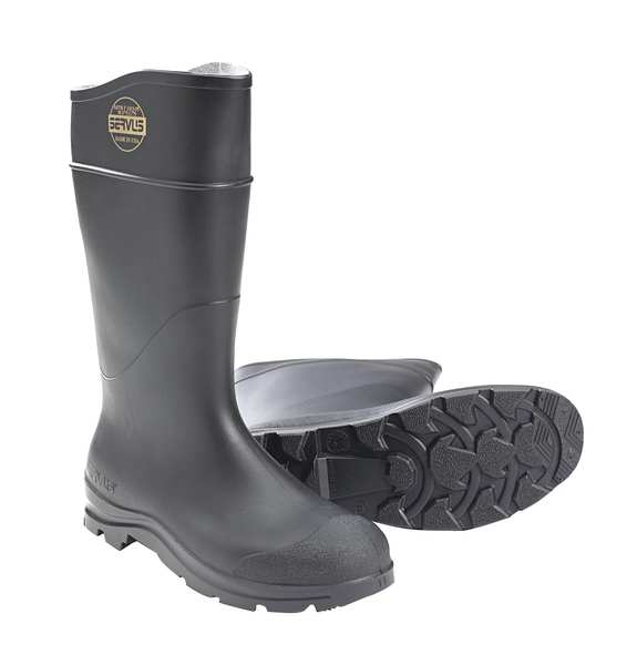 Steel-Toe Rubber Boot, PVC, Knee-Height, Comfort Technology, Black, Men's Size 8, 1 Pair