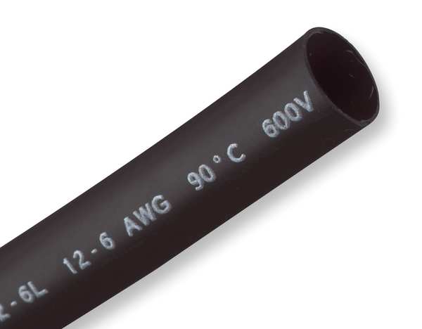 Shrink Tubing, 0.187in ID, Black, 6in, PK20