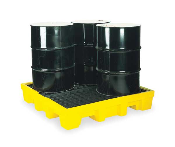Drum Spill Containment Pallet, 66 gal Spill Capacity, 4 Drum, 8000 lb., High Density Polyethylene