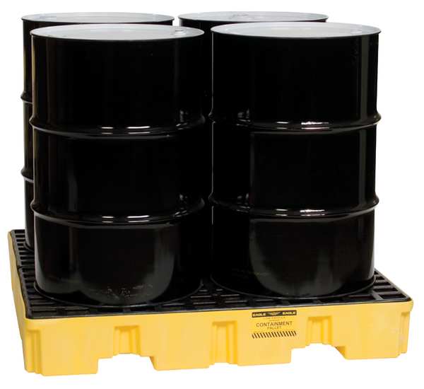 Drum Spill Containment Pallet, 66 gal Spill Capacity, 4 Drum, 8000 lb., High Density Polyethylene