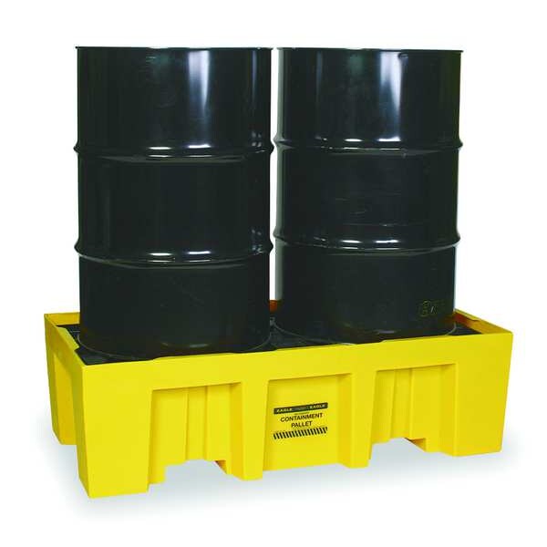 Drum Spill Containment Pallet, 66 gal Spill Capacity, 2 Drum, 4000 lb., Polyethylene