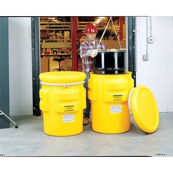 Open Head Salvage Drum, Polyethylene, 30 gal, Unlined, Yellow