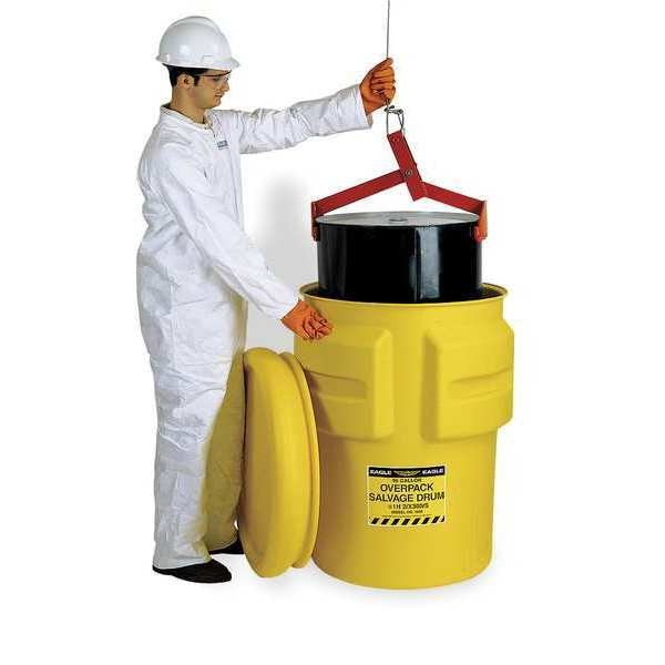 Open Head Salvage Drum, Polyethylene, 95 gal, Unlined, Yellow