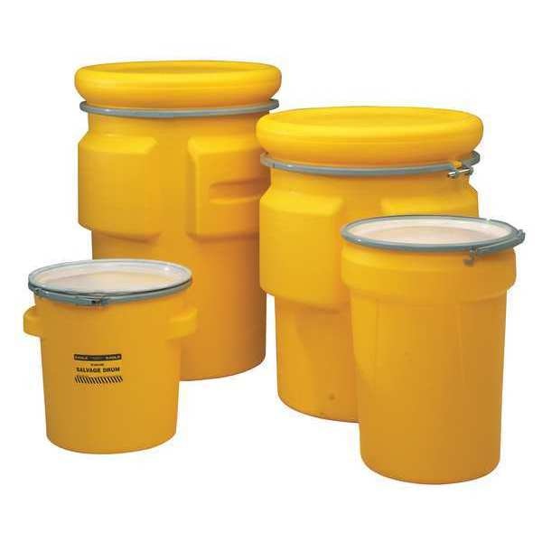 Open Head Salvage Drum, Polyethylene, 30 gal, Unlined, Yellow