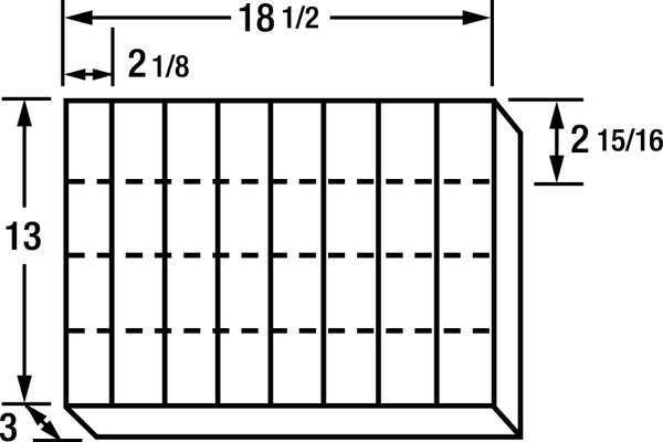 Adjustable Compartment Box with 8 to 32 compartments, Plastic, 3 in H x 18 1/2 in W
