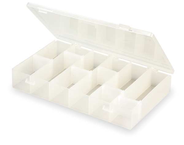 Adjustable Compartment Box with 16 compartments, Plastic, 1 3/4 in H x 6-3/16 in W