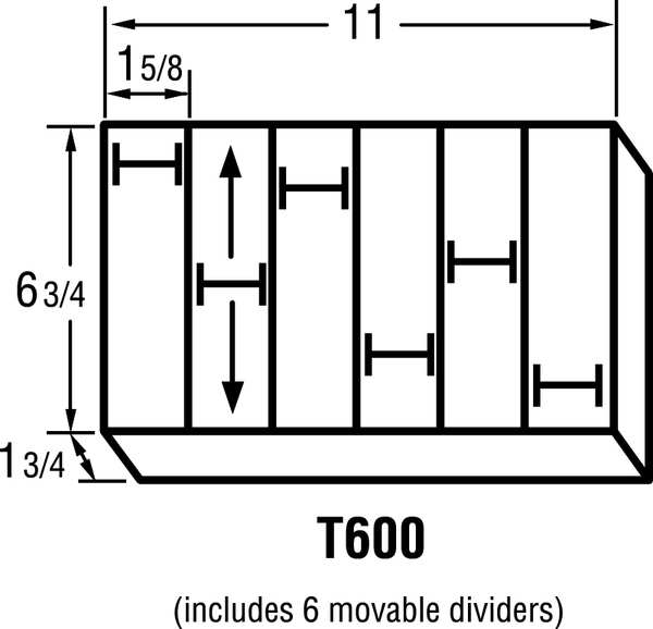 Adjustable Compartment Box with 16 compartments, Plastic, 1 3/4 in H x 6-3/16 in W