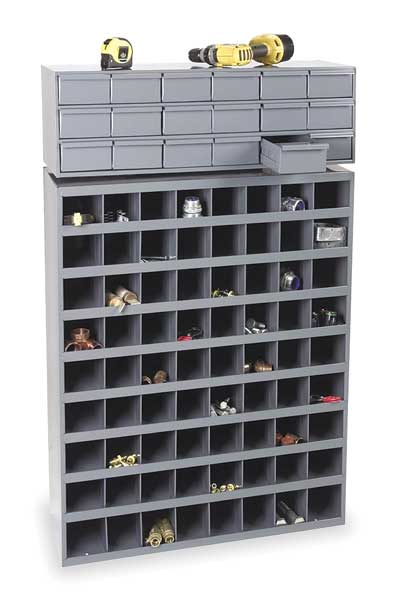 Drawer Bin Cabinet with 18 Drawers, Prime Cold Rolled Steel, 33 3/4 in W x 11 in H x 12 1/4 in D