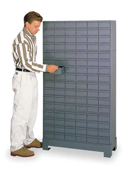 Steel Enclosed Bin Shelving, 34 in W x 62 1/2 in H x 12 1/4 in D, 16 Shelves, Gray