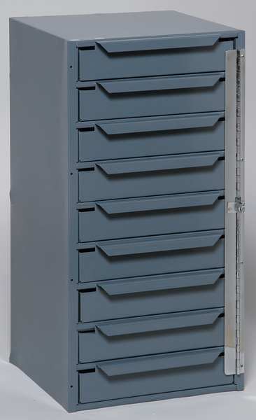 Storage Cabinet, 24 1/2 in H, 12 5/8 in W, 12 1/8 in D, 9 Drawers, 1 Shelves, Steel, Gray