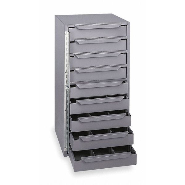 Storage Cabinet, 24 1/2 in H, 12 5/8 in W, 12 1/8 in D, 9 Drawers, 1 Shelves, Steel, Gray