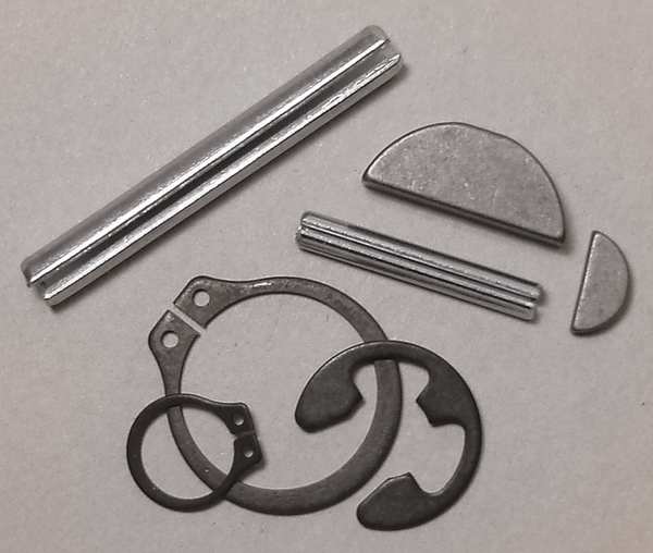 Combination w/ Woodruff Keys, Spring Pins, External Retaining Rings, And E-Rings, -
