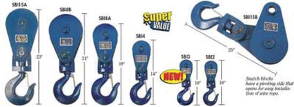 Snatch Block, Wire Rope, 3/8 in Max Cable Size, 6,000 lb Max Load, Painted
